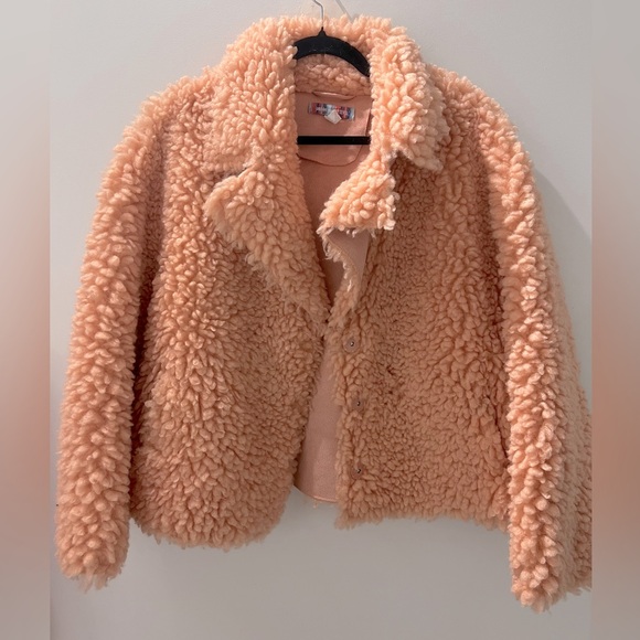 Urban Outfitters Oversized Peach Teddy Jacket SZ S - Picture 3 of 14